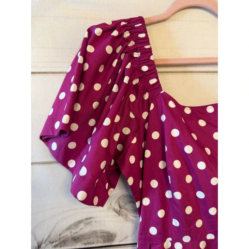 Tyler Boe Polka Dot Square Neck Puff Sleeve Midi‎ Dress Women Size S